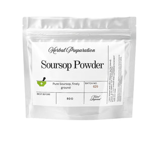 Package of soursop powder with a white background